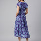 Janasya Women's Blue Georgette Printed Flared Western Dress | Swadesiicart