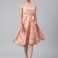 Janasya Women's Peach Georgette Floral Printed A-line Western Dress | Swadesiicart