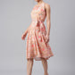 Janasya Women's Peach Georgette Floral Printed A-line Western Dress | Swadesiicart