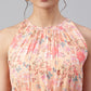 Janasya Women's Peach Georgette Floral Printed A-line Western Dress | Swadesiicart