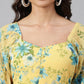Janasya Women's Yellow Georgette Floral Printed Flared Western Dress - Swadesiicart