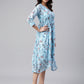 Janasya Women's Sky Blue Georgette Floral Printed Asymmetric Western Dress | Swadesiicart