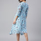 Janasya Women's Sky Blue Georgette Floral Printed Asymmetric Western Dress | Swadesiicart