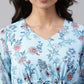 Janasya Women's Sky Blue Georgette Floral Printed Asymmetric Western Dress | Swadesiicart