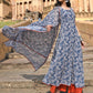 Janasya Women's Blue Georgette Floral Print Kurta With Flared Palazzo And Dupatta | Swadesiicart