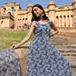 Janasya Women's Blue Georgette Floral Print Kurta With Flared Palazzo And Dupatta | Swadesiicart