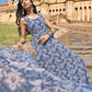 Janasya Women's Blue Georgette Floral Print Kurta With Flared Palazzo And Dupatta | Swadesiicart