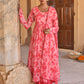 Janasya Women's Peach Georgette Floral Print Kurta With Flared Palazzo And Dupatta | Swadesiicart