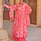Janasya Women's Peach Georgette Floral Print Kurta With Flared Palazzo And Dupatta | Swadesiicart