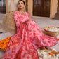 Janasya Women's Peach Georgette Floral Print Kurta With Flared Palazzo And Dupatta | Swadesiicart