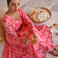 Janasya Women's Peach Georgette Floral Print Kurta With Flared Palazzo And Dupatta | Swadesiicart