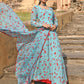 Janasya Women's Sea Green Georgette Floral Print Kurta With Flared Palazzo And Dupatta | Swadesiicart