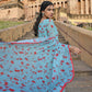 Janasya Women's Sea Green Georgette Floral Print Kurta With Flared Palazzo And Dupatta | Swadesiicart