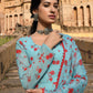 Janasya Women's Sea Green Georgette Floral Print Kurta With Flared Palazzo And Dupatta | Swadesiicart