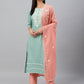 Janasya Women's Green Poly Silk Embroidered Kurta With Pant And Dupatta | Swadesiicart