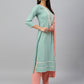 Janasya Women's Green Poly Silk Embroidered Kurta With Pant And Dupatta | Swadesiicart