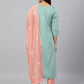 Janasya Women's Green Poly Silk Embroidered Kurta With Pant And Dupatta | Swadesiicart
