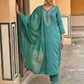 Janasya Women's Green Poly Silk Floral Embroidered Kurta With Pant And Dupatta | Swadesiicart