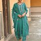 Janasya Women's Green Poly Silk Floral Embroidered Kurta With Pant And Dupatta | Swadesiicart