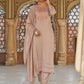 Janasya Women's Rose Gold Poly Silk Floral Embroidery Kurta With Pant And Dupatta | Swadesiicart