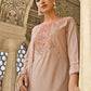 Janasya Women's Rose Gold Poly Silk Floral Embroidery Kurta With Pant And Dupatta | Swadesiicart