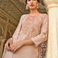 Janasya Women's Rose Gold Poly Silk Floral Embroidery Kurta With Pant And Dupatta | Swadesiicart