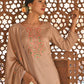 Janasya Women's Rose Gold Poly Silk Floral Embroidery Kurta With Pant And Dupatta | Swadesiicart