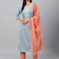 Janasya Women's Grey Poly Silk Floral Embroidery Kurta With Pant And Dupatta | Swadesiicart