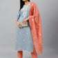 Janasya Women's Grey Poly Silk Floral Embroidery Kurta With Pant And Dupatta | Swadesiicart