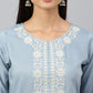 Janasya Women's Grey Poly Silk Floral Embroidery Kurta With Pant And Dupatta | Swadesiicart