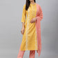 Janasya Women's Mustard Poly Silk Floral Embroidery Kurta With Pant And Dupatta | Swadesiicart