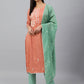 Janasya Women's Coral Poly Silk Floral Embroidery Kurta With Pant And Dupatta | Swadesiicart