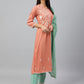 Janasya Women's Coral Poly Silk Floral Embroidery Kurta With Pant And Dupatta | Swadesiicart