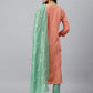 Janasya Women's Coral Poly Silk Floral Embroidery Kurta With Pant And Dupatta | Swadesiicart