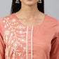 Janasya Women's Coral Poly Silk Floral Embroidery Kurta With Pant And Dupatta | Swadesiicart