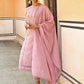 Janasya Women's Mauve Poly Silk Floral Embroidery Kurta With Pant And Dupatta | Swadesiicart