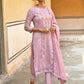 Janasya Women's Mauve Poly Silk Floral Embroidery Kurta With Pant And Dupatta | Swadesiicart