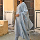 Janasya Women's Mint Blue Poly Silk Floral Embroidery Kurta With Pant And Dupatta | Swadesiicart