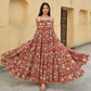 Janasya Women's Red Cotton Floral Print Tiered Western Dress | Swadesiicart
