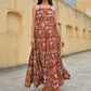 Janasya Women's Red Cotton Floral Print Tiered Western Dress | Swadesiicart