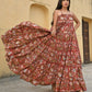 Janasya Women's Red Cotton Floral Print Tiered Western Dress | Swadesiicart