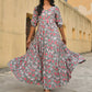Janasya Women's Pastel Green Cotton Floral Print Tiered Western Dress | Swadesiicart