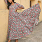 Janasya Women's Pastel Green Cotton Floral Print Tiered Western Dress | Swadesiicart