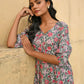 Janasya Women's Pastel Green Cotton Floral Print Tiered Western Dress | Swadesiicart