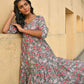 Janasya Women's Pastel Green Cotton Floral Print Tiered Western Dress | Swadesiicart