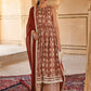 Janasya Women's Rust Cotton Floral Print Kurta With Palazzo And Dupatta | Swadesiicart
