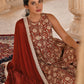 Janasya Women's Rust Cotton Floral Print Kurta With Palazzo And Dupatta | Swadesiicart