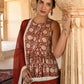 Janasya Women's Rust Cotton Floral Print Kurta With Palazzo And Dupatta | Swadesiicart