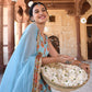 Janasya Women's Mint Blue Cotton Floral Print Kurta With Palazzo And Dupatta | Swadesiicart