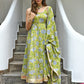 Janasya Women's Mustard Cotton Printed Kurta With Pant And Dupatta | Swadesiicart